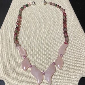 Elegant Artisan Natural Rose Quartz & Pomegranate Jade gemstone 17” Necklace